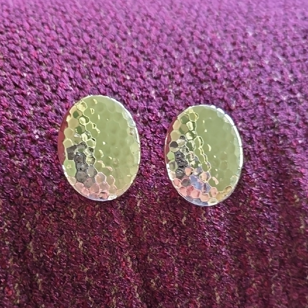 Gold Oval Textured Earrings